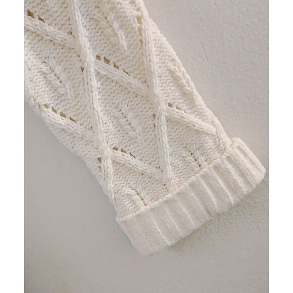 Pink Rose - White Cropped Chunky Sweater with Folded Sleeve and Collar Size M - Picture 5 of 9